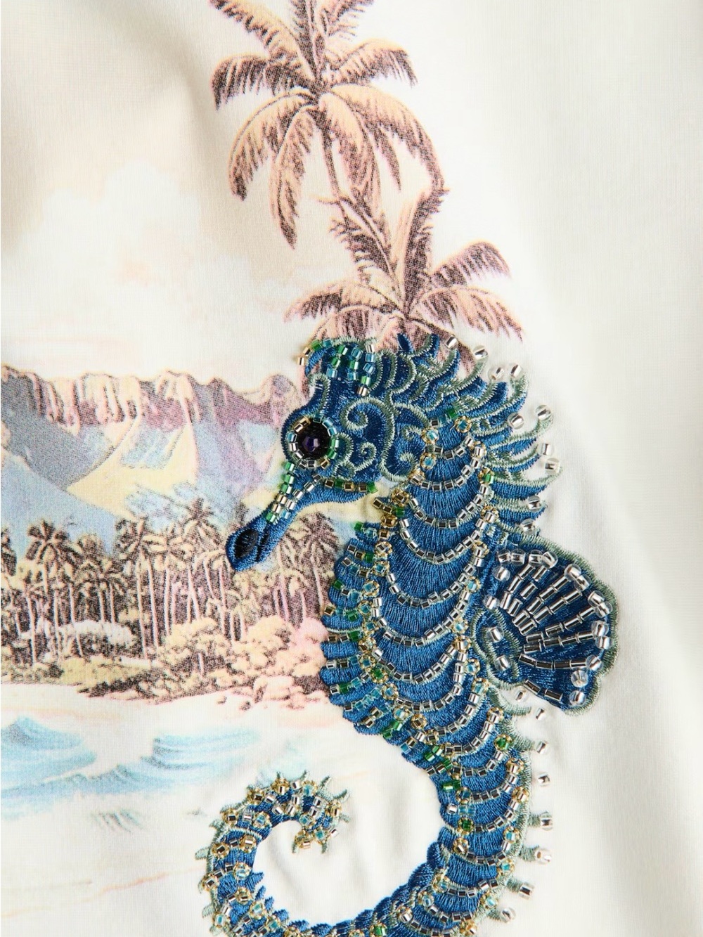 H&M Edition Size L Embellished Cropped T-Shirt(white/seahorses) NWT - Picture 7 of 10